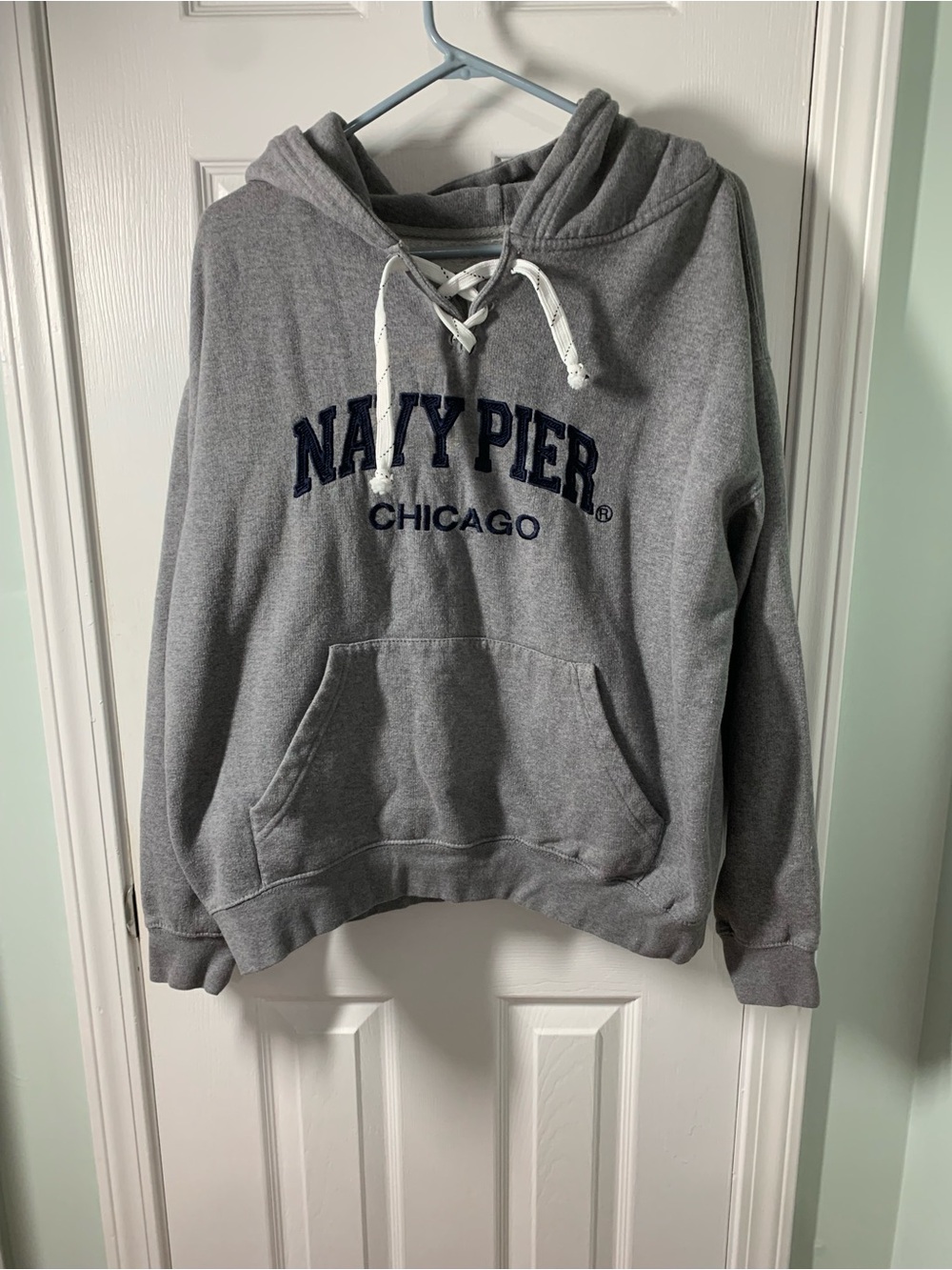 Navy Pier Chicago Grey Lace-Up Hooded Sweatshirt